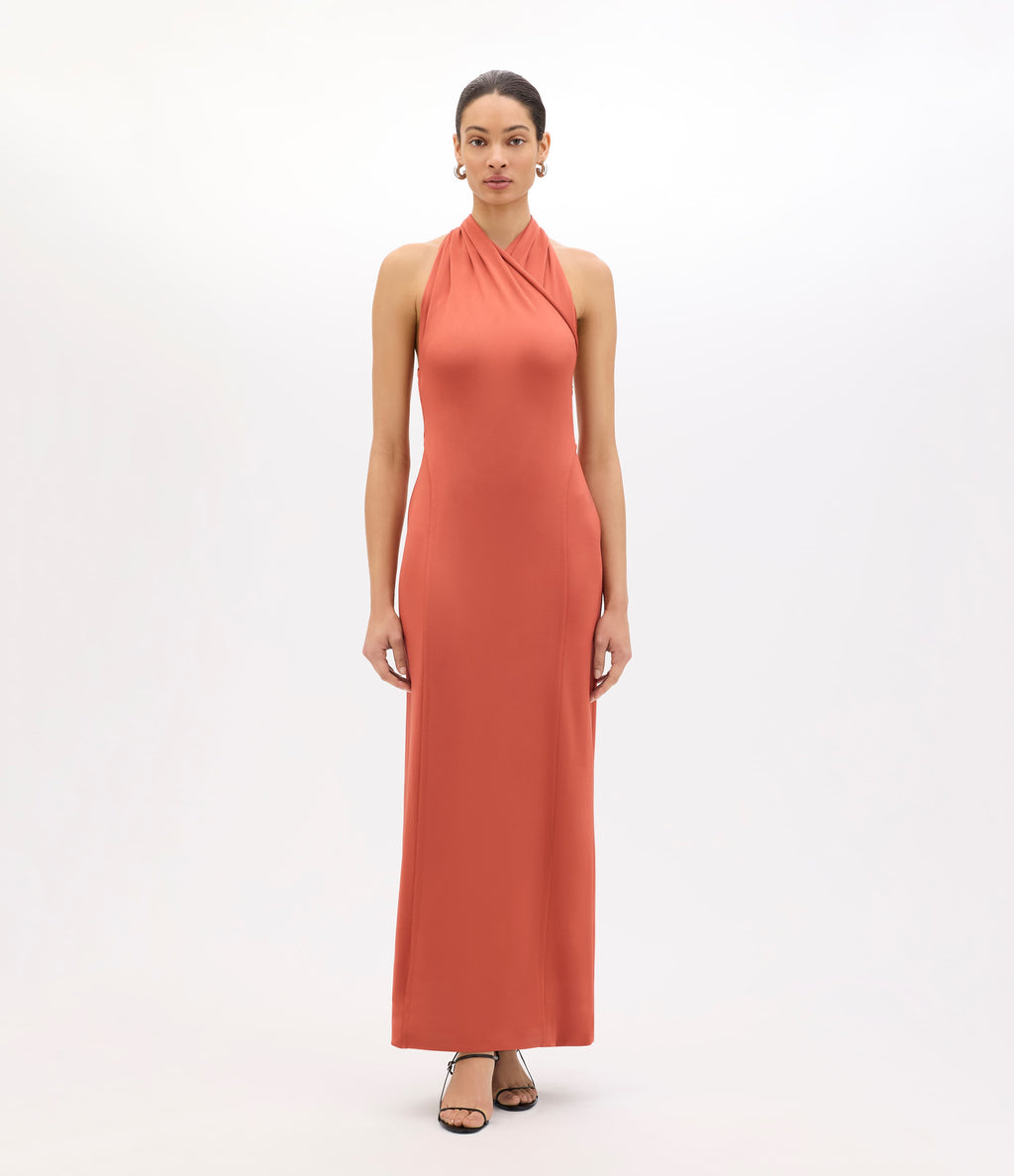 Gathered Halter Dress | Persimmon