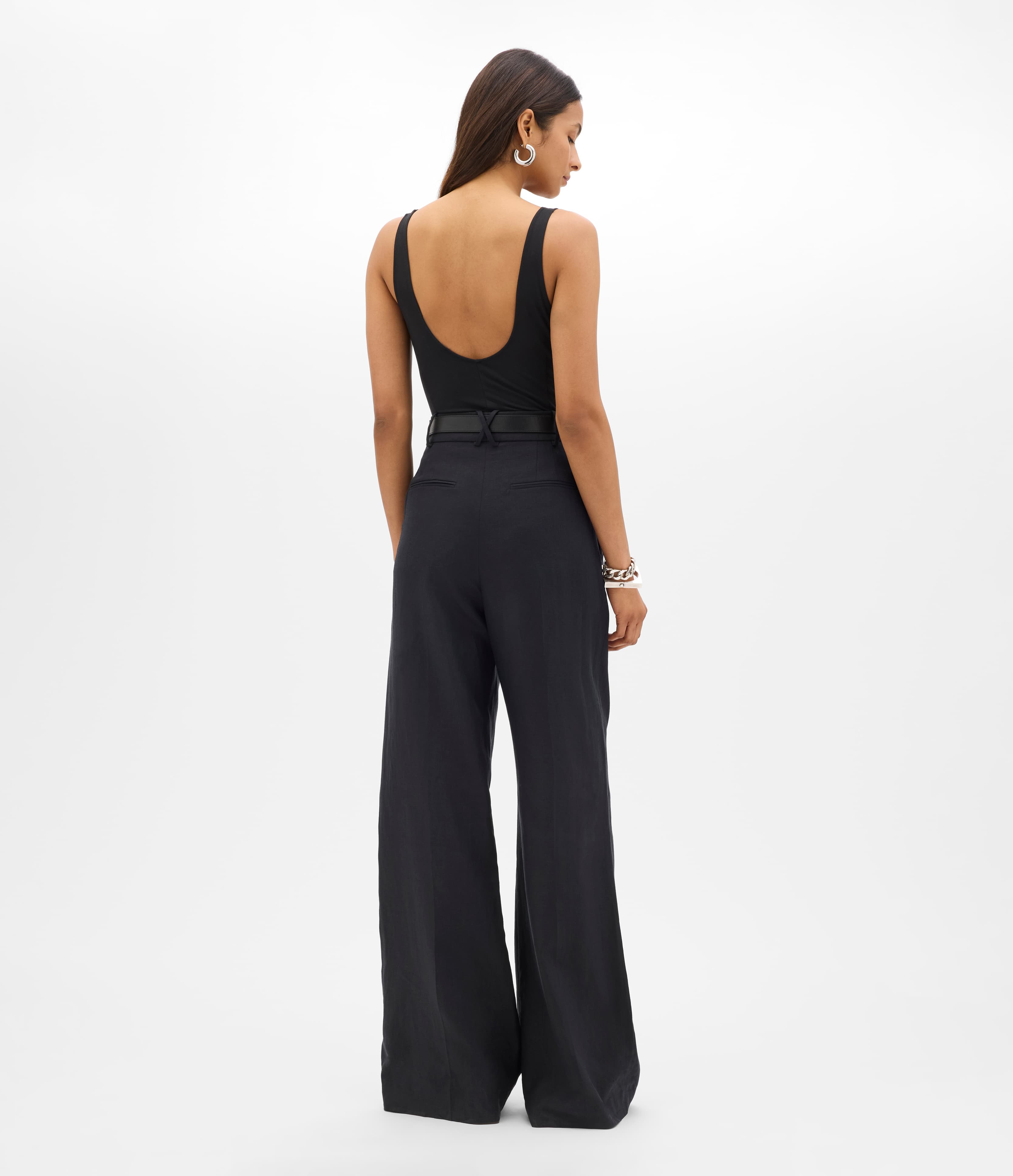 Linen Pleated Trouser | Black