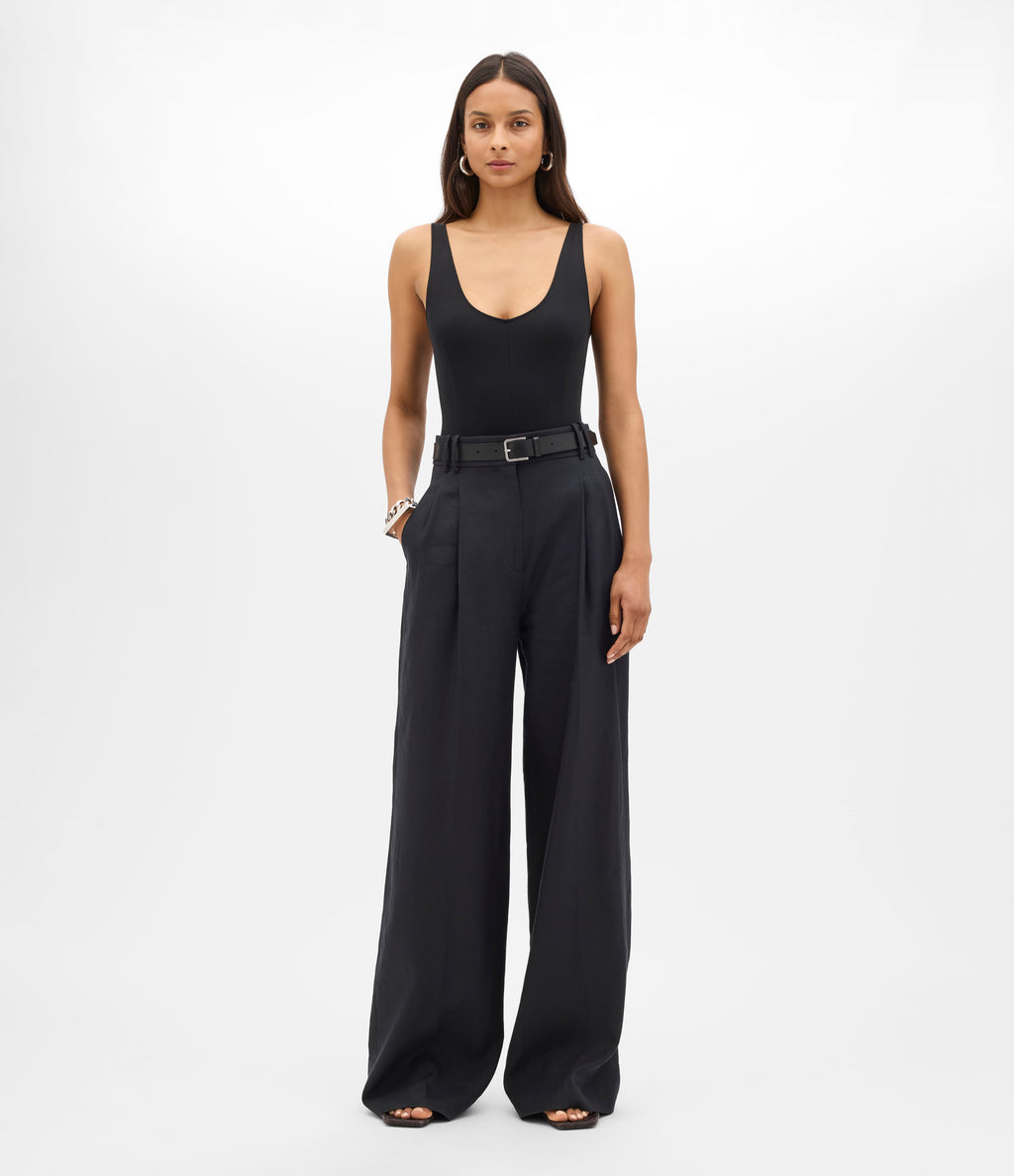 Linen Pleated Trouser | Black