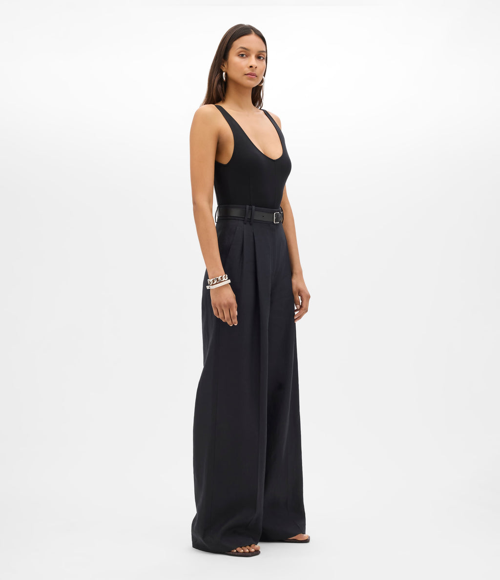 Linen Pleated Trouser | Black