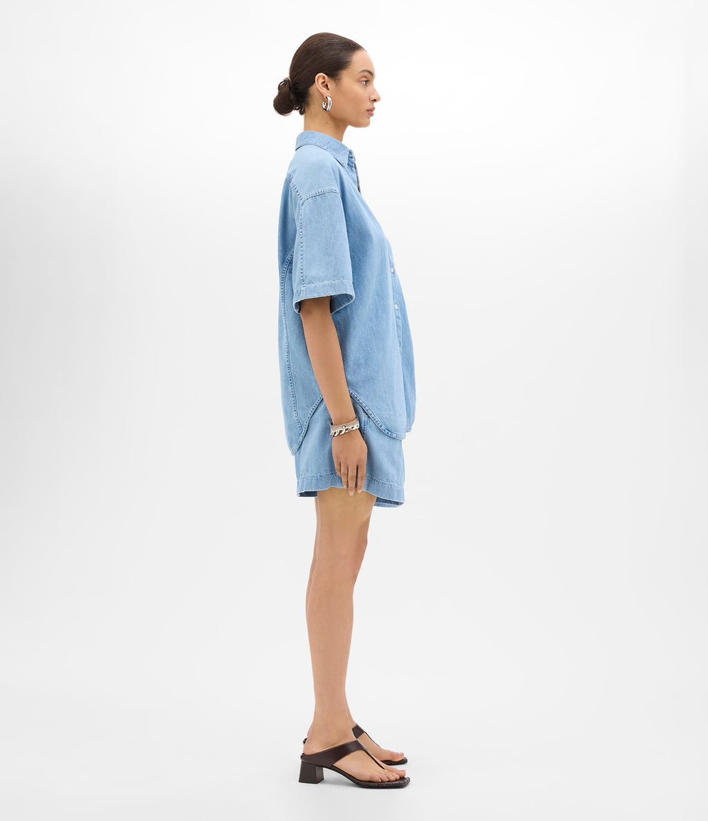 Chambray Short Sleeve Shirt | Light Blue Wash