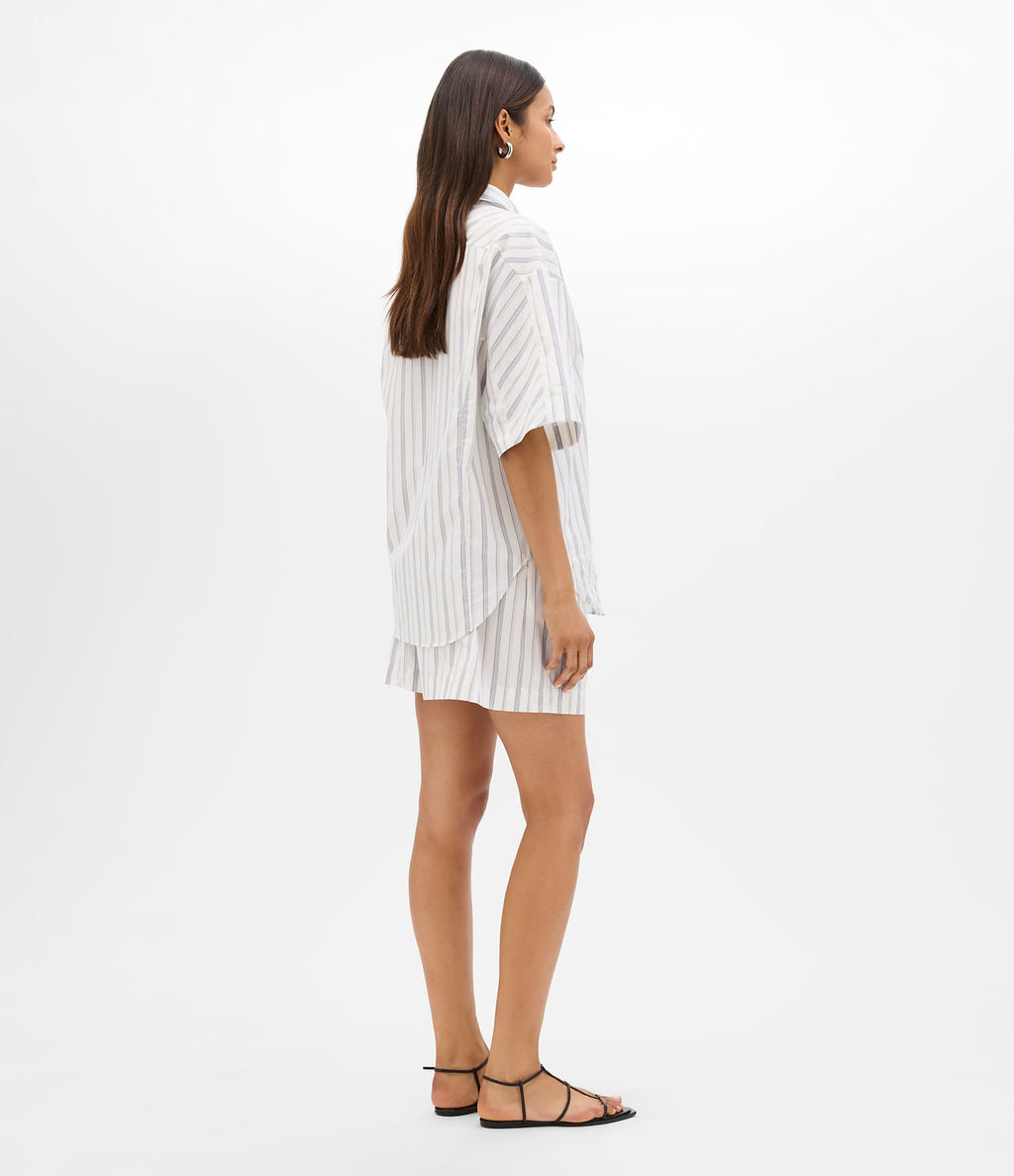 Short Sleeve Shirt | White/Navy Stripe