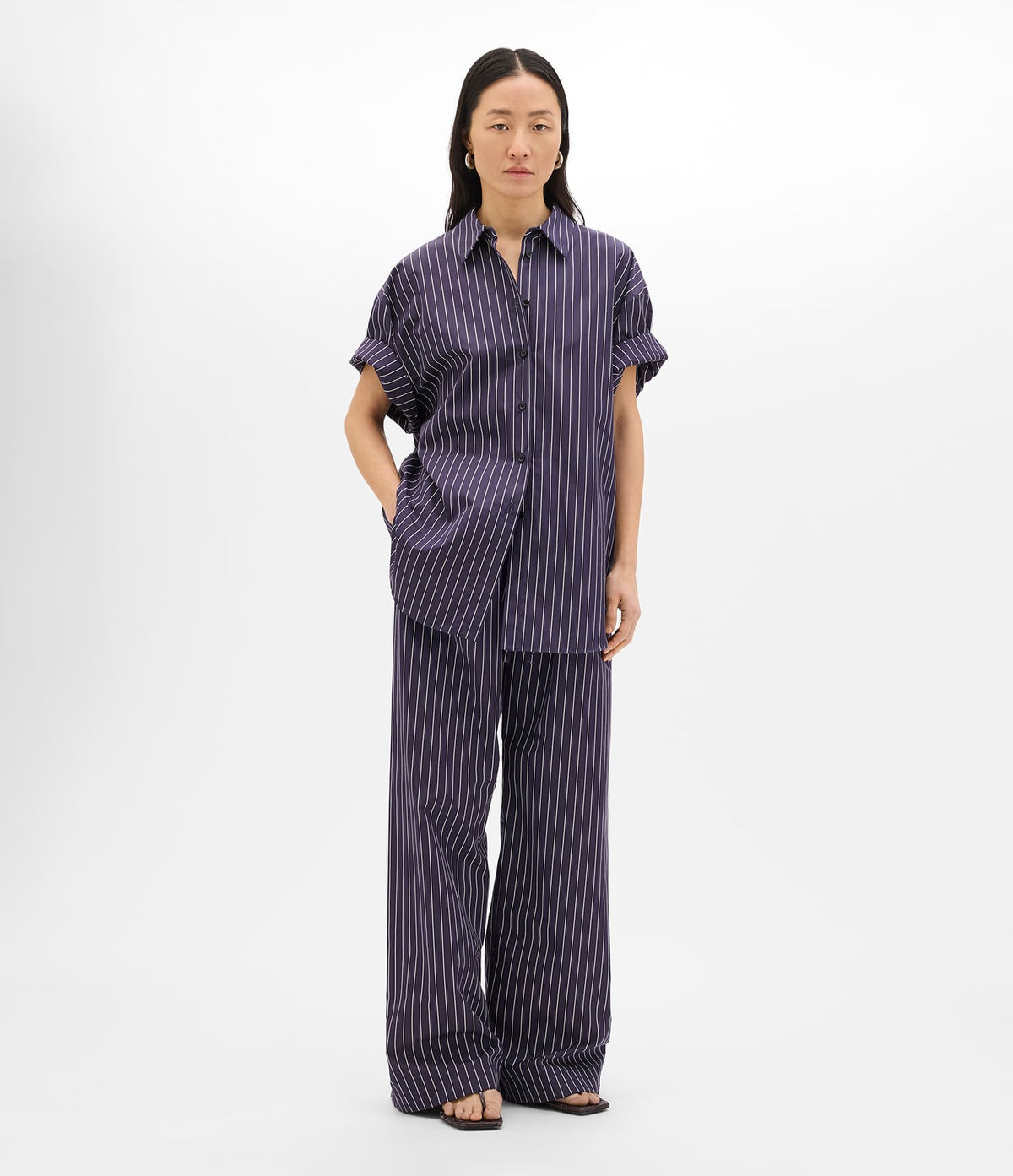 Short Sleeve Shirt | Navy/White Stripe
