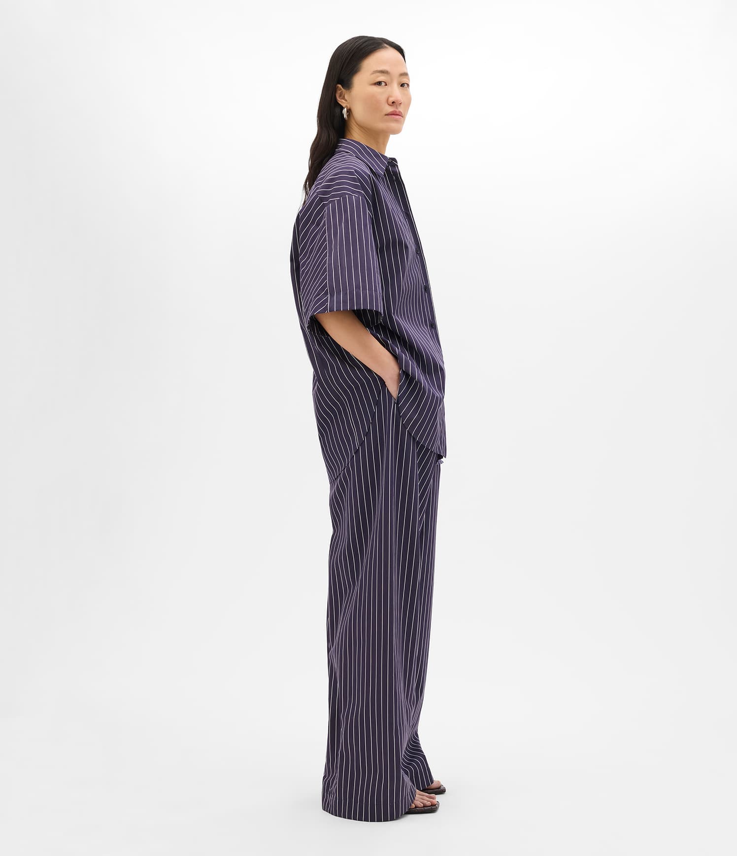 Short Sleeve Shirt | Navy/White Stripe