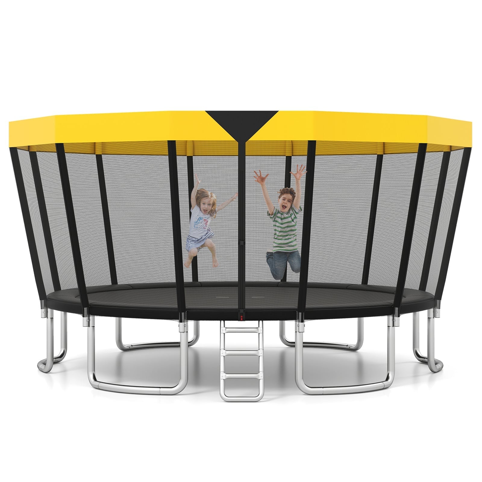 ASTM Compliant Recreational Trampoline with Non-Slip Ladder-Yellow