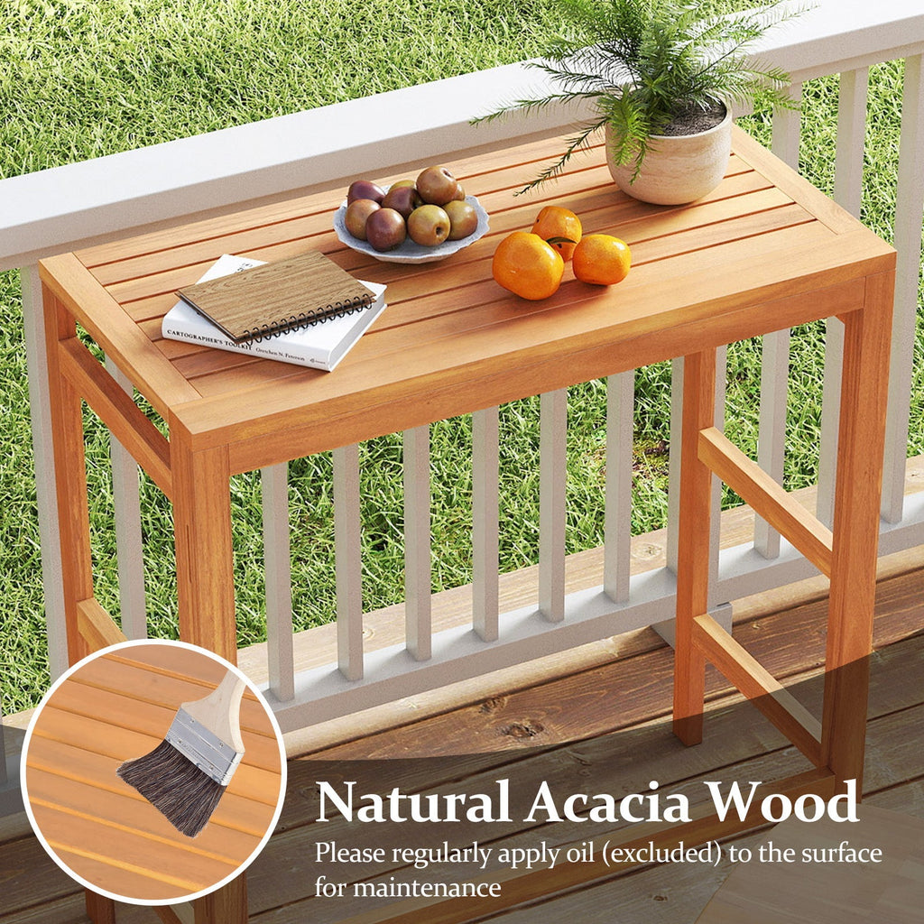 Acacia Wood Outdoor Bar Table with Slatted Tabletop for Balcony