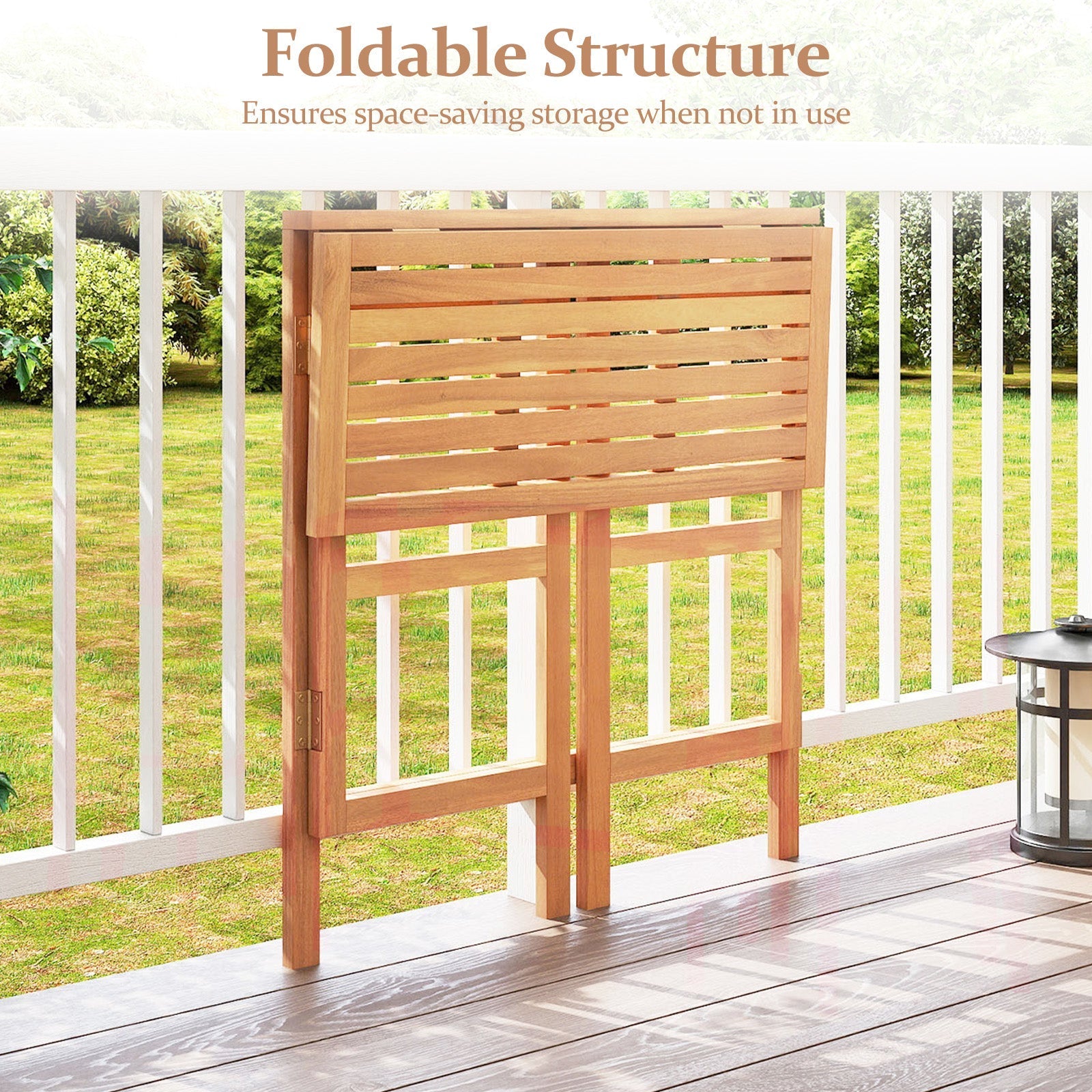 Acacia Wood Outdoor Bar Table with Slatted Tabletop for Balcony