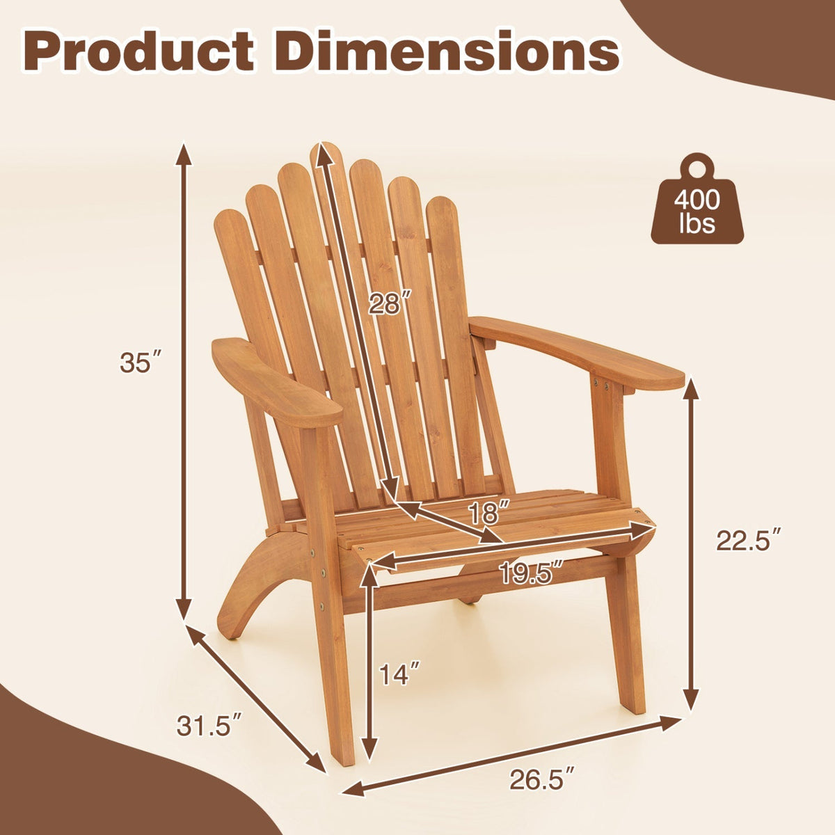Acacia Wood Adirondack Chair - 400 lb Capacity