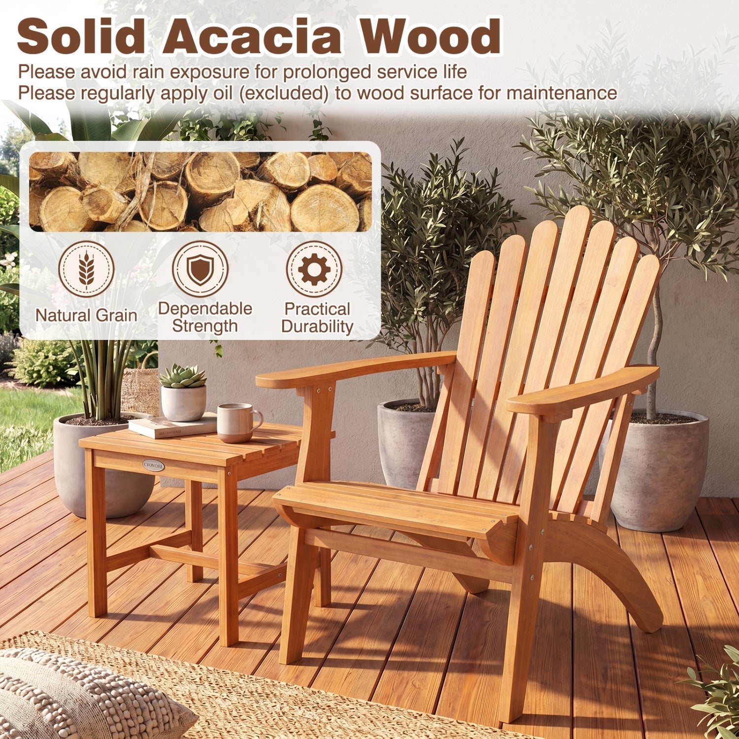 Acacia Wood Adirondack Chair - 400 lb Capacity