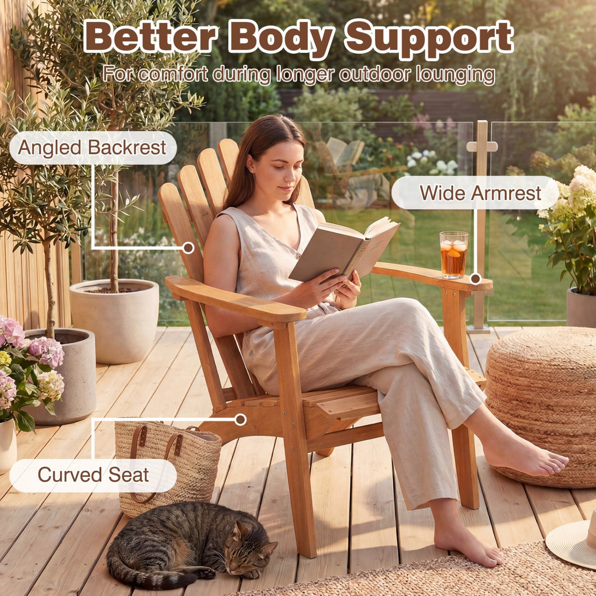 Acacia Wood Adirondack Chair - 400 lb Capacity