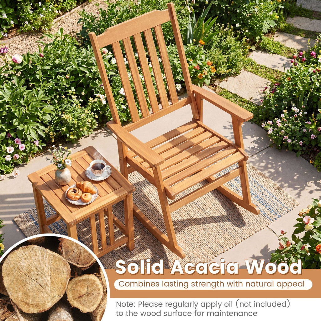 Acacia Wood Oversized Rocking Chair with High Back