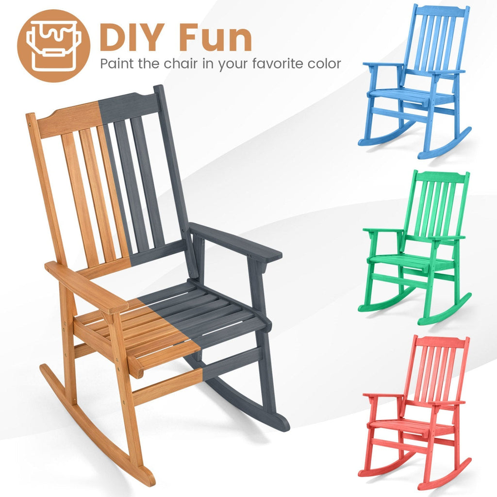 Acacia Wood Oversized Rocking Chair with High Back