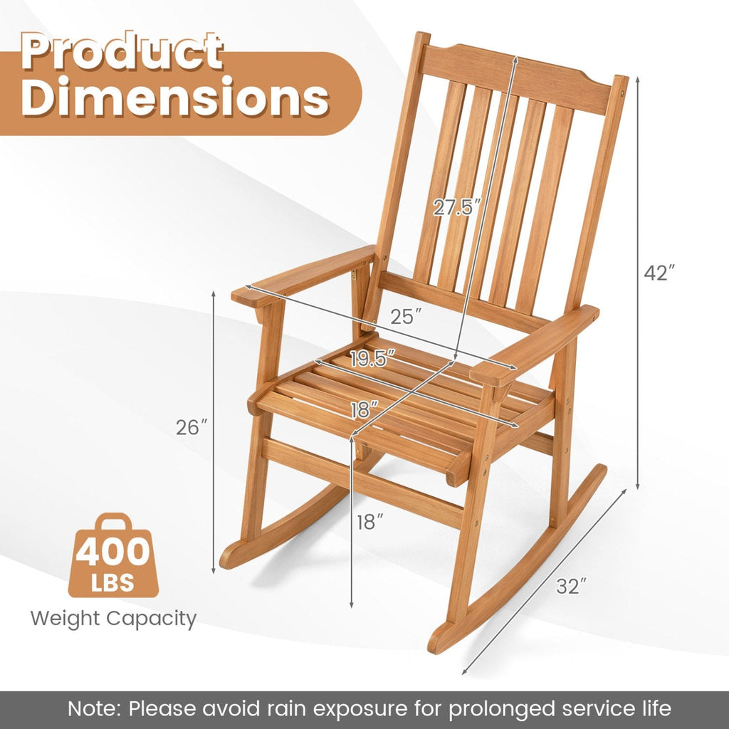 Acacia Wood Oversized Rocking Chair with High Back