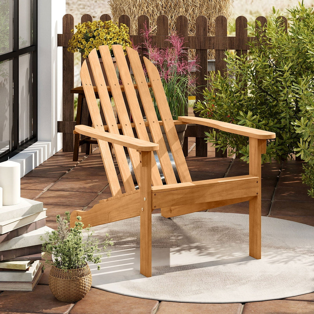 Acacia Wood Patio Adirondack Chair with Inclined Seat and High Backrest for Porch Poolside-Natural
