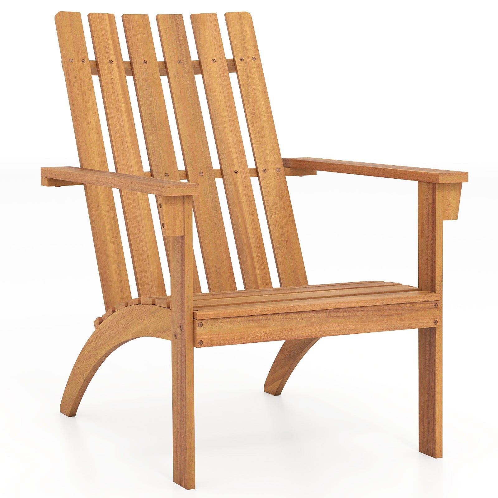 Acacia Wood Patio Adirondack Chair with Inclined Seat and High Backrest for Porch-Natural