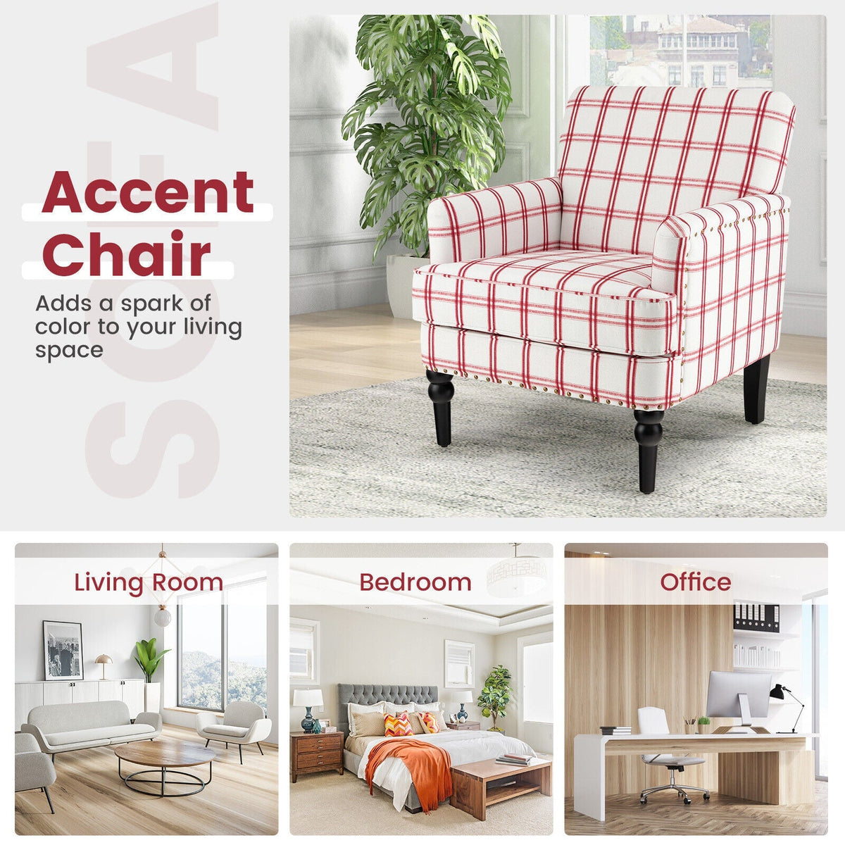 Modern Upholstered Padded Accent Chair with Rubber Wood Legs