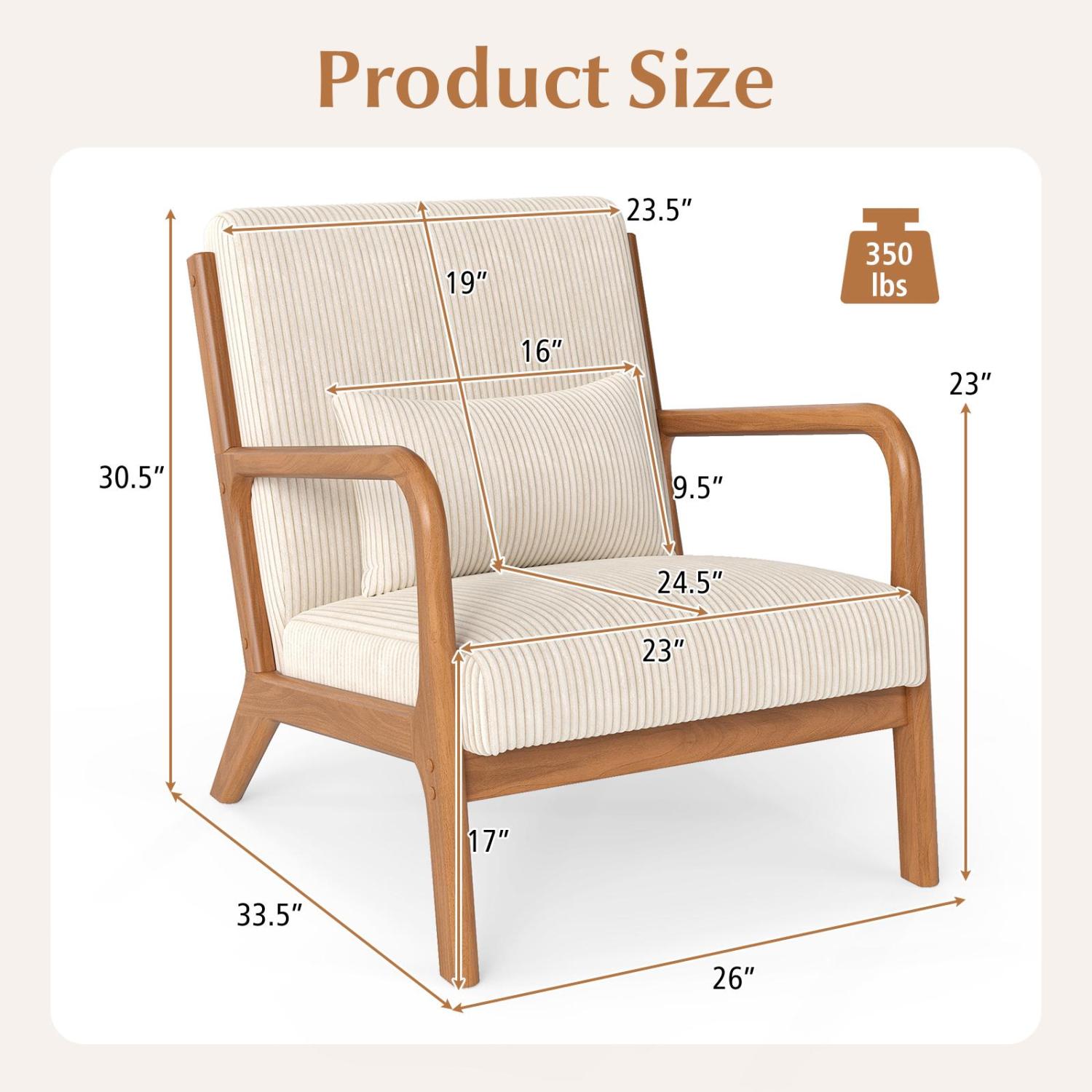 Accent Chair Corduroy Upholstered Lounge Chair with Lumbar Pillow