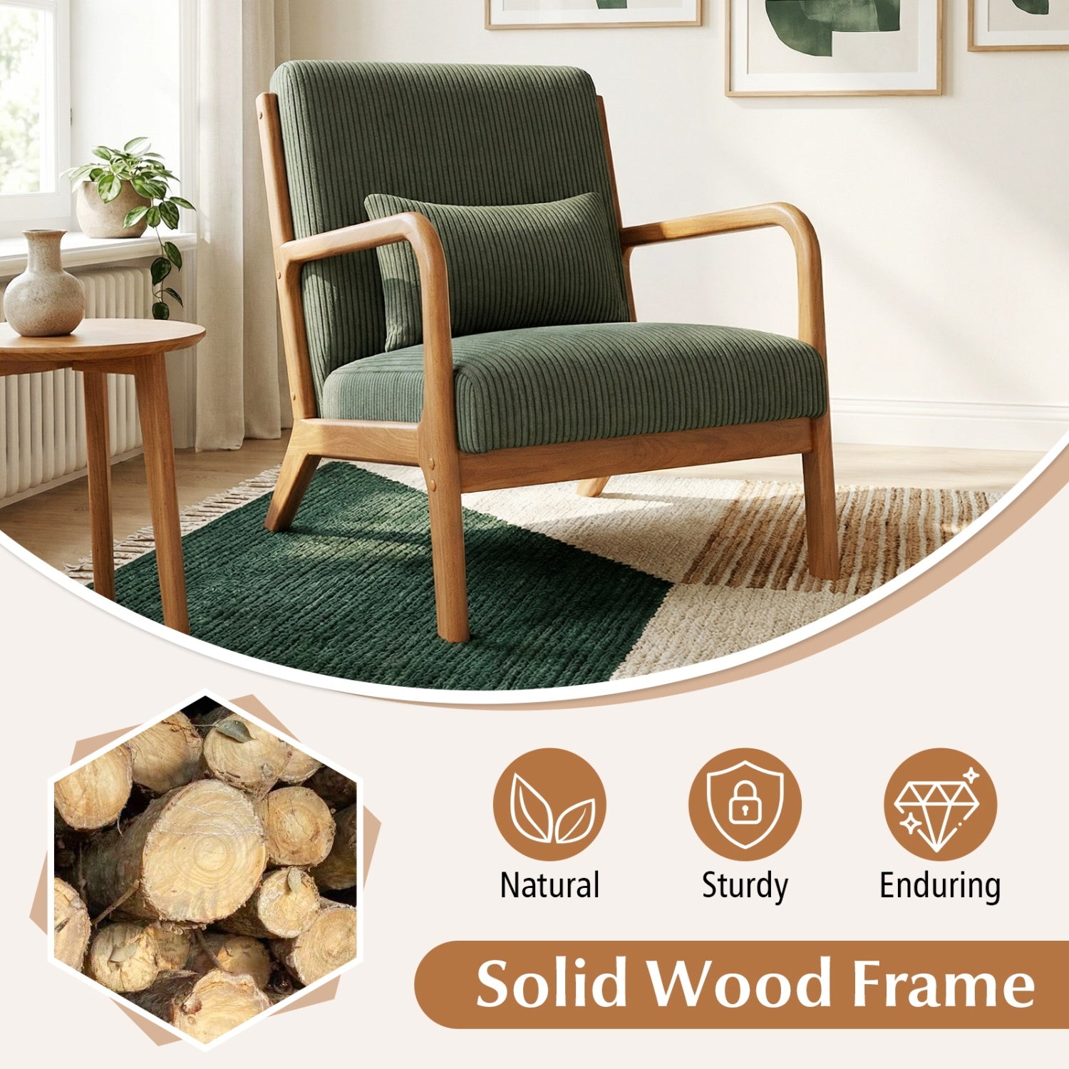 Accent Chair Corduroy Upholstered Lounge Chair with Lumbar Pillow