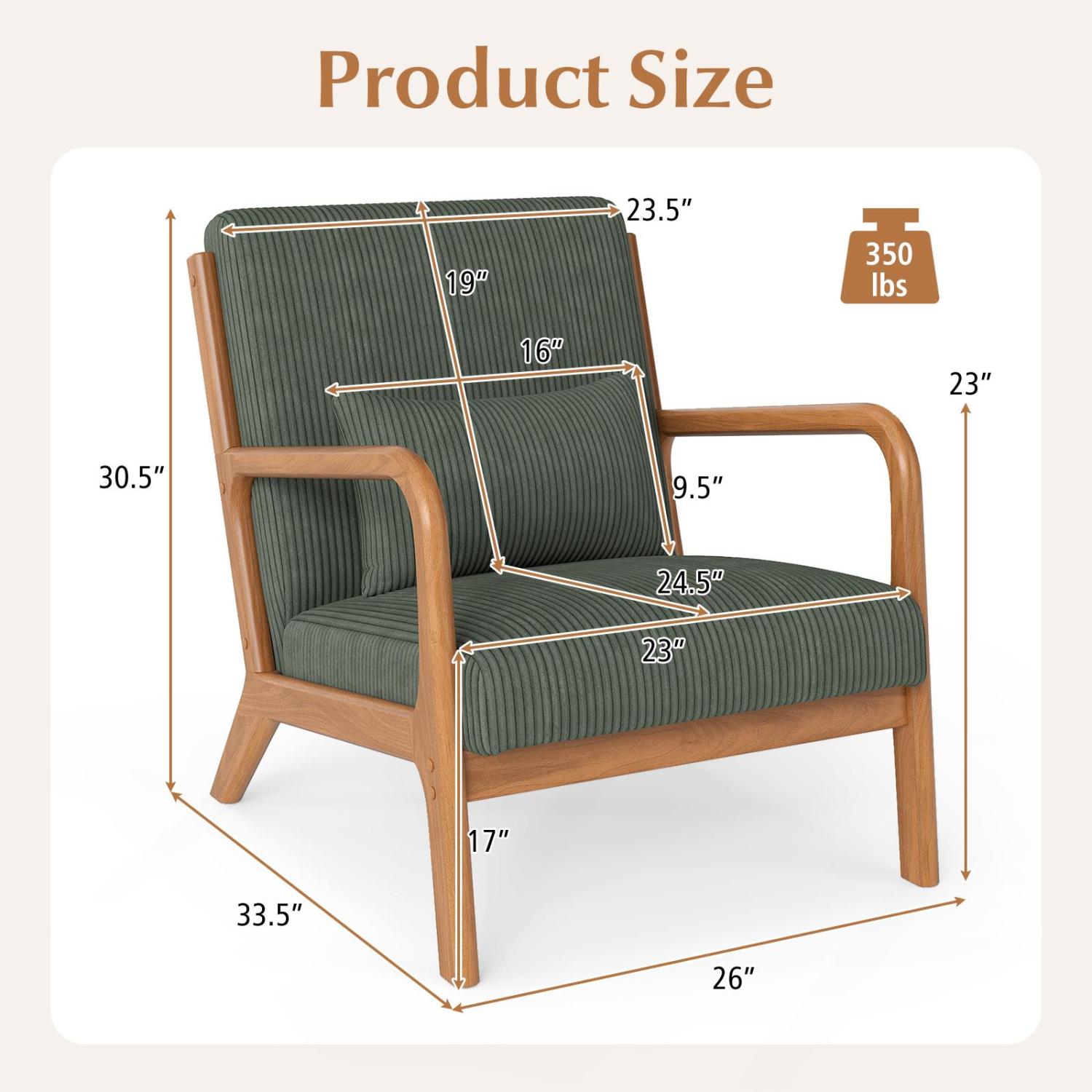 Accent Chair Corduroy Upholstered Lounge Chair with Lumbar Pillow