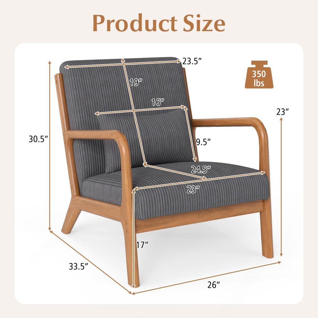 Accent Chair Corduroy Upholstered Lounge Chair with Lumbar Pillow