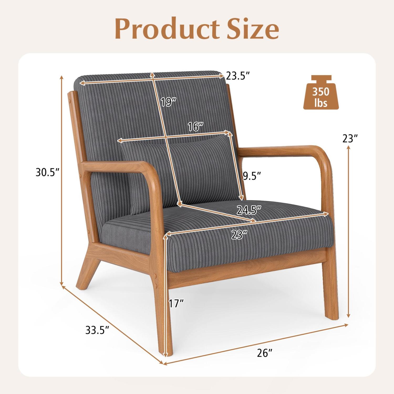 Accent Chair Corduroy Upholstered Lounge Chair with Lumbar Pillow