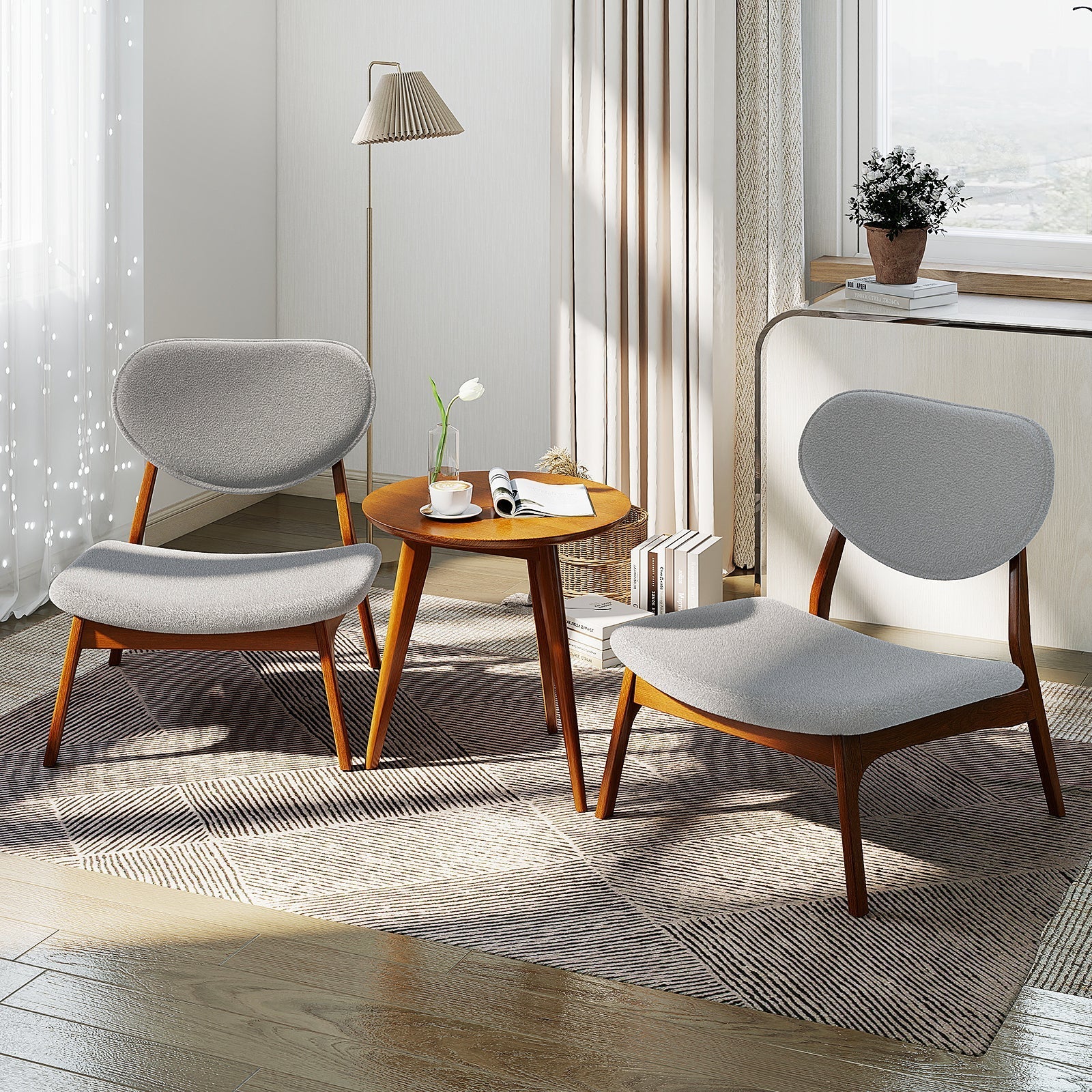 Accent Chairs Set of 2 with Side Table and Solid Wood Frame