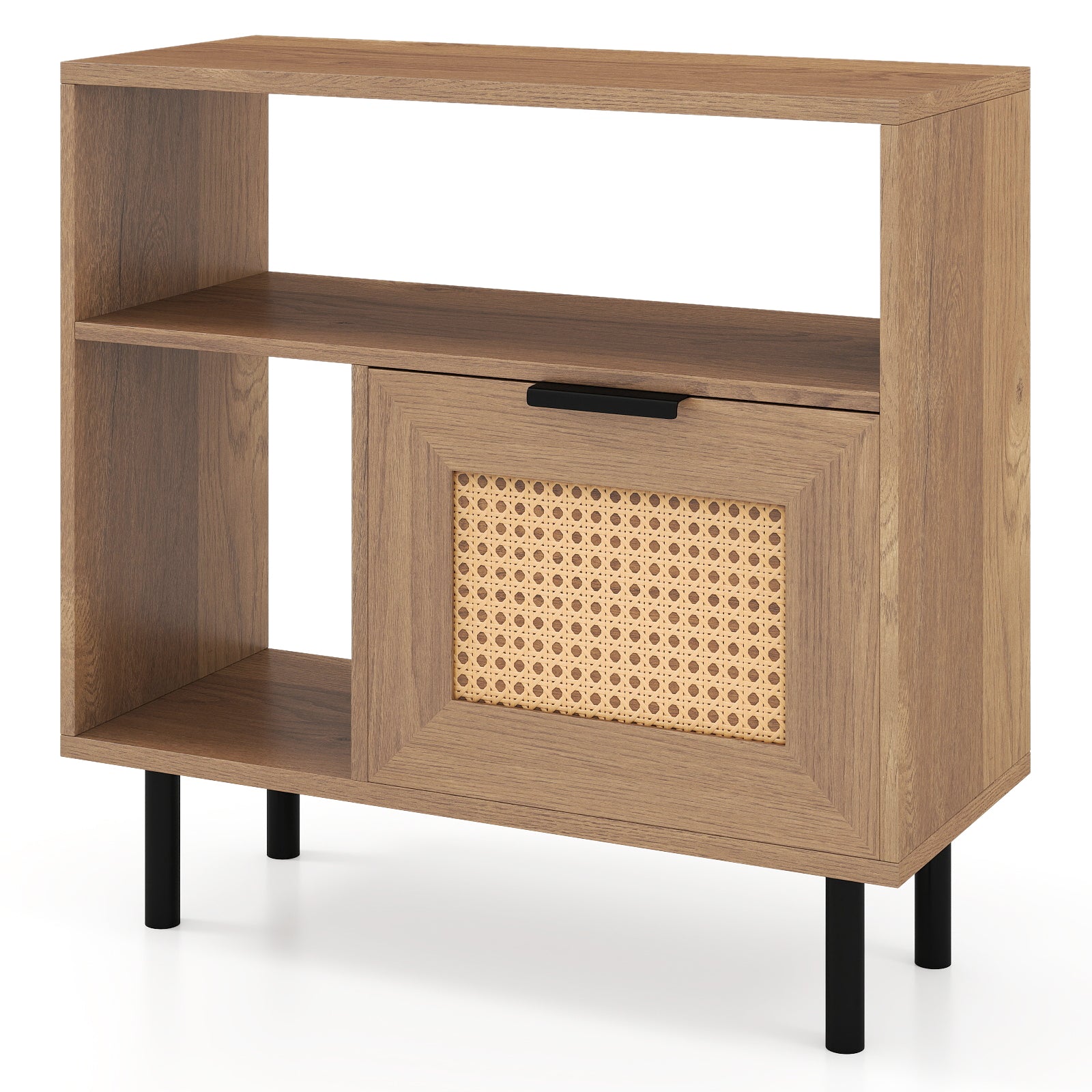 Accent Side End Table with Storage Shelf and Cabinet for Small Space-Natural