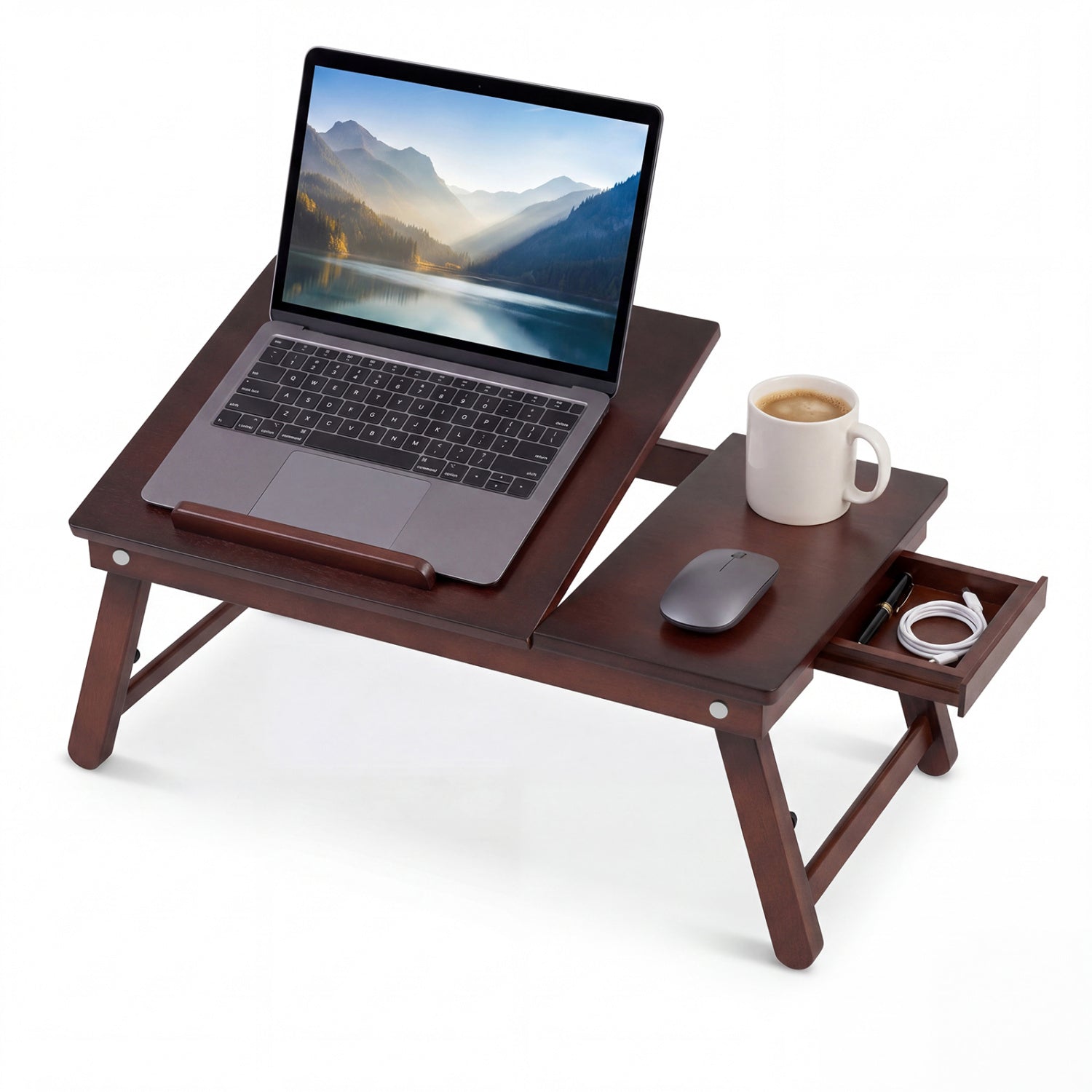 Adjustable Bamboo Laptop Desk with Tilting Top