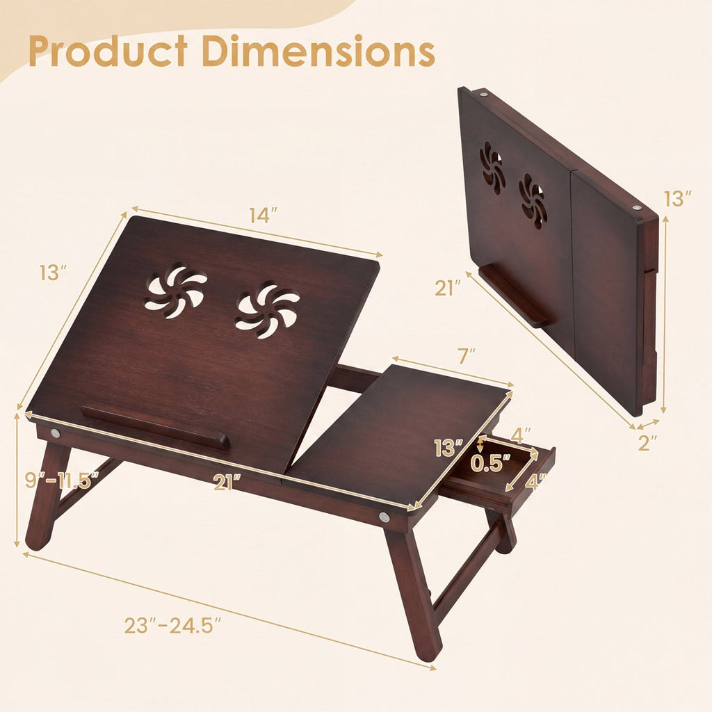 Adjustable Bamboo Laptop Desk with Tilting Top