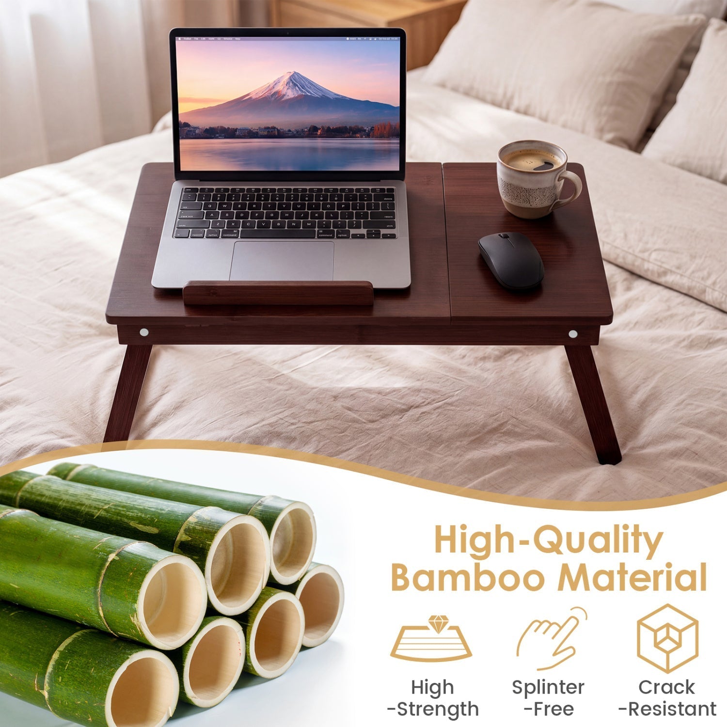 Adjustable Bamboo Laptop Desk with Tilting Top