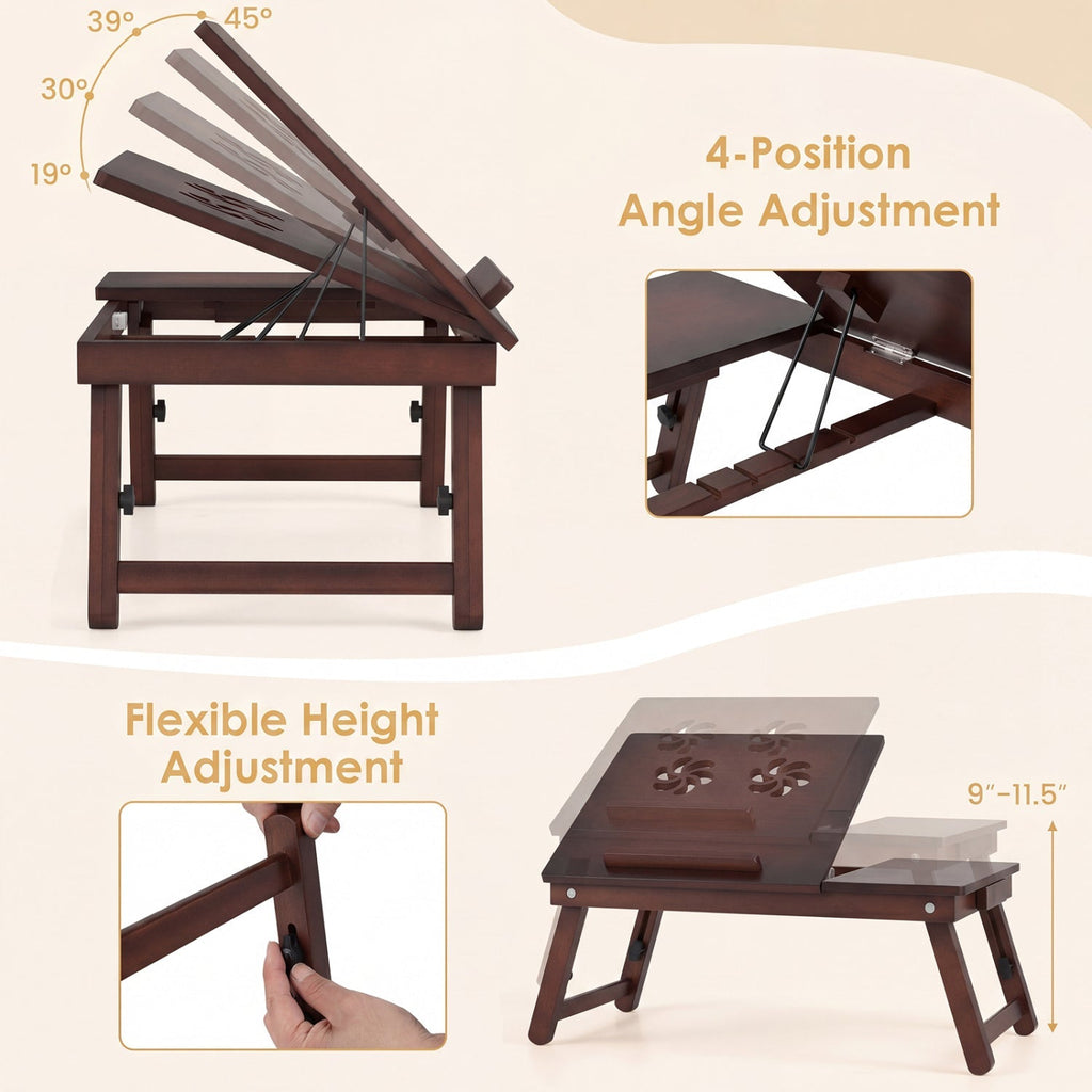 Adjustable Bamboo Laptop Desk with Tilting Top