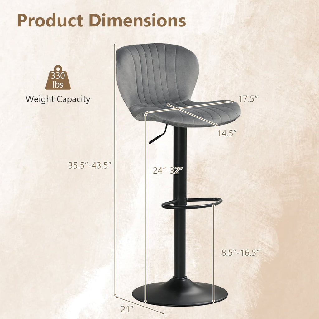 Adjustable Counter Height Chairs Set of 2 with Velvet Upholstered Backrests