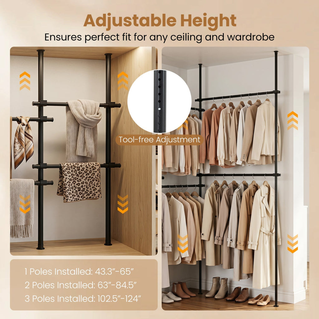 Floor to Ceiling Clothes Rack with 6 Adjustable Hanging Rods