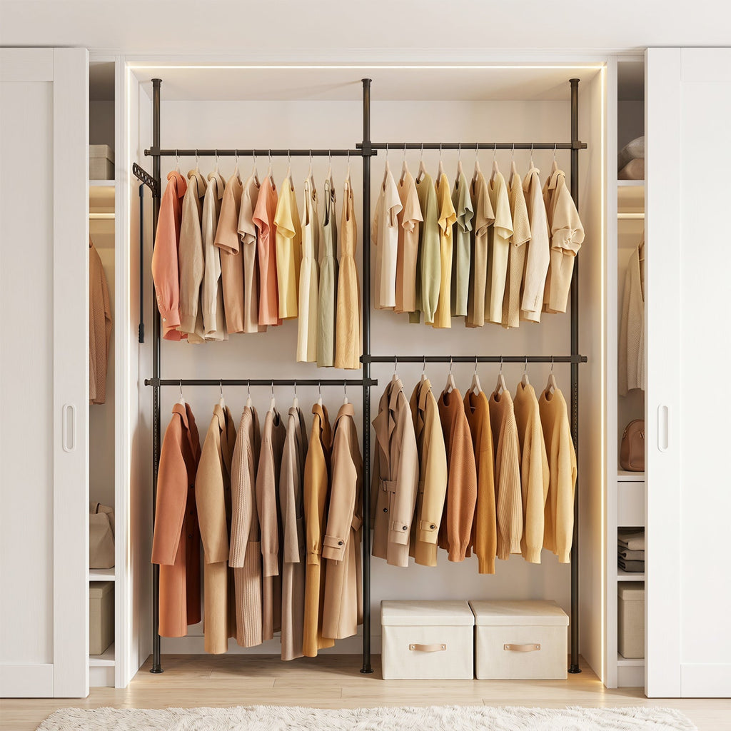 Floor to Ceiling Clothes Rack with 4 Adjustable Hanging Rods