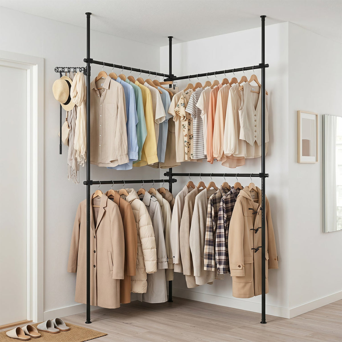 Floor to Ceiling Clothes Rack with 4 Adjustable Hanging Rods