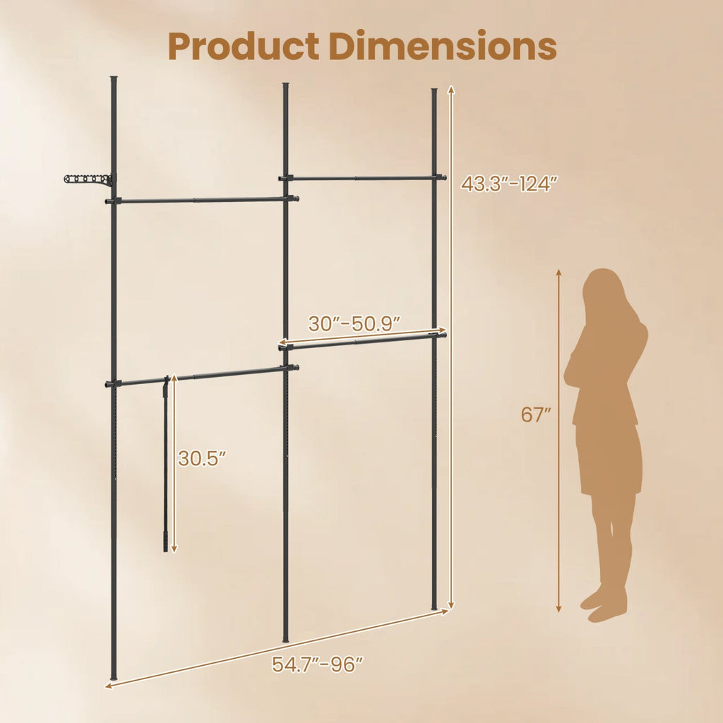 Floor to Ceiling Clothes Rack with 4 Adjustable Hanging Rods