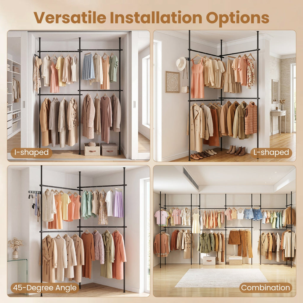 Floor to Ceiling Clothes Rack with 4 Adjustable Hanging Rods