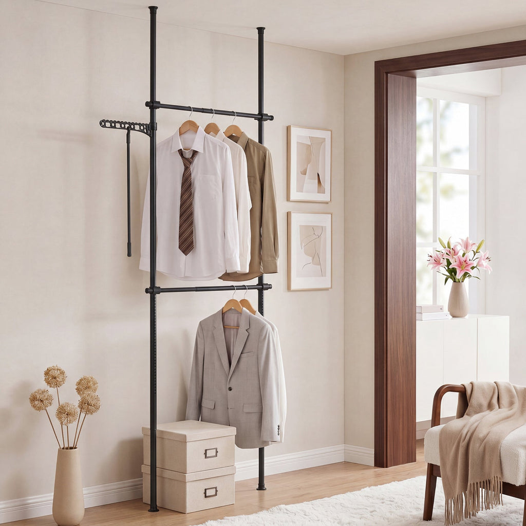 Floor to Ceiling Clothes Rack with 2 Hanging Rods - Adjustable