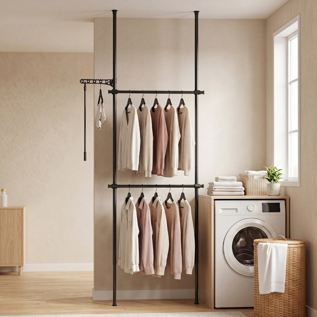 Floor to Ceiling Clothes Rack with 2 Hanging Rods - Adjustable