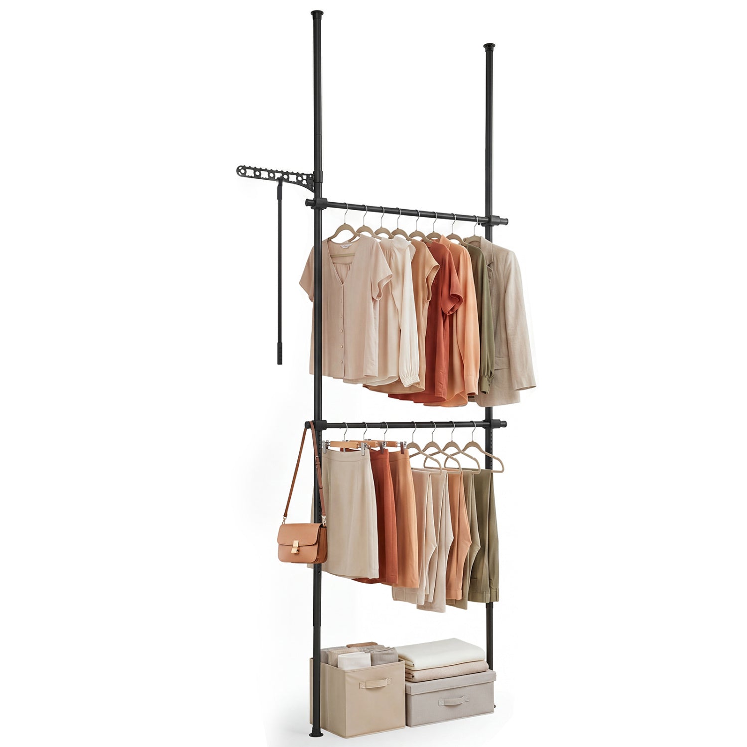 Floor to Ceiling Clothes Rack with 2 Hanging Rods - Adjustable