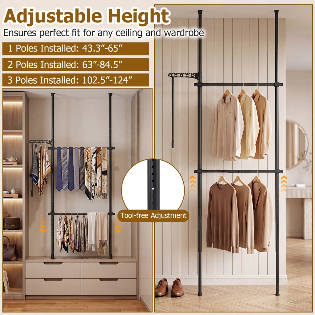 Floor to Ceiling Clothes Rack with 2 Hanging Rods - Adjustable