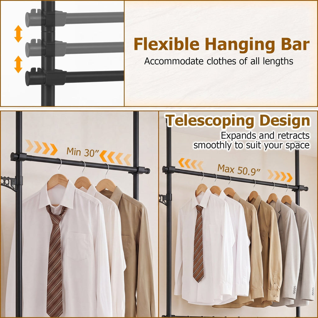 Floor to Ceiling Clothes Rack with 2 Hanging Rods - Adjustable