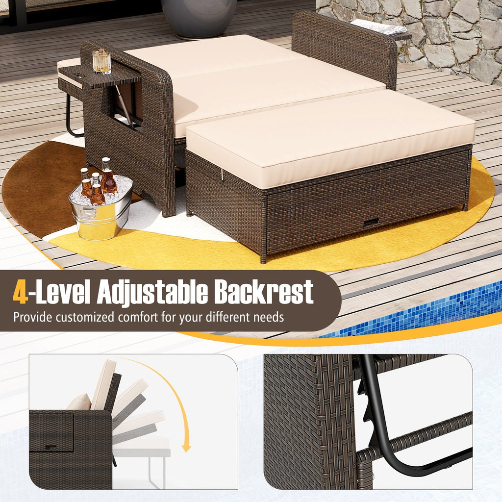 Premium Adjustable Outdoor Patio Daybed Set with Cushions and Storage Ottoman