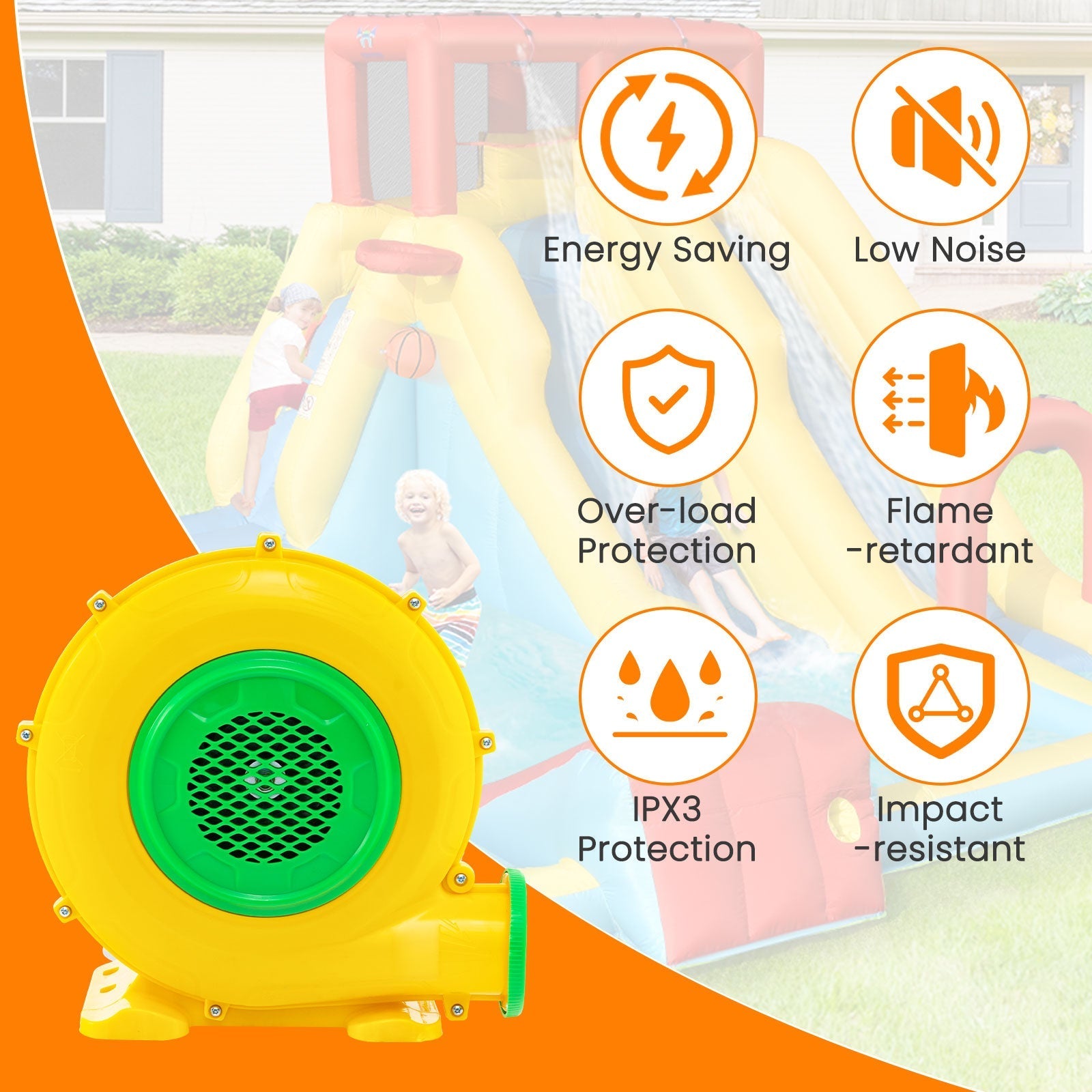 480W Air Blower Air Pump Fan with Convenient Handle and Ground Stakes