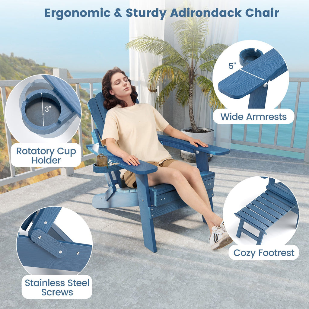 All-Weather HIPS Patio Adirondack Lounge Chair with Retractable Footrest