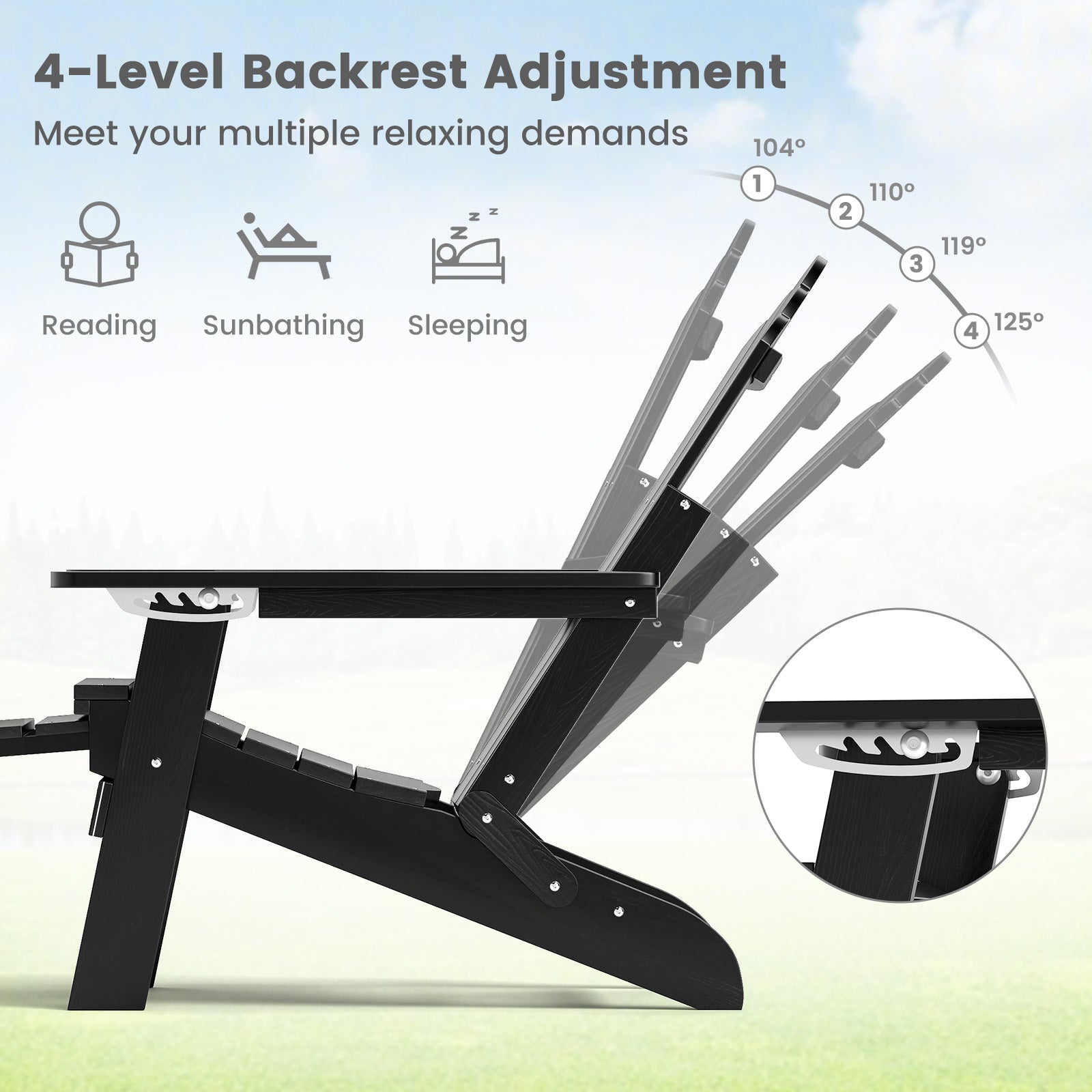 All-Weather HIPS Patio Adirondack Lounge Chair with Retractable Footrest
