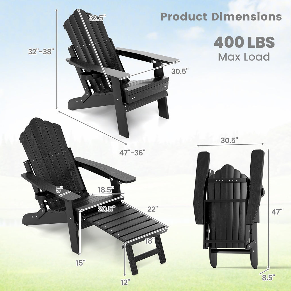 All-Weather HIPS Patio Adirondack Lounge Chair with Retractable Footrest