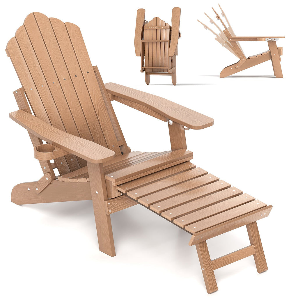 All-Weather HIPS Patio Adirondack Lounge Chair with Retractable Footrest