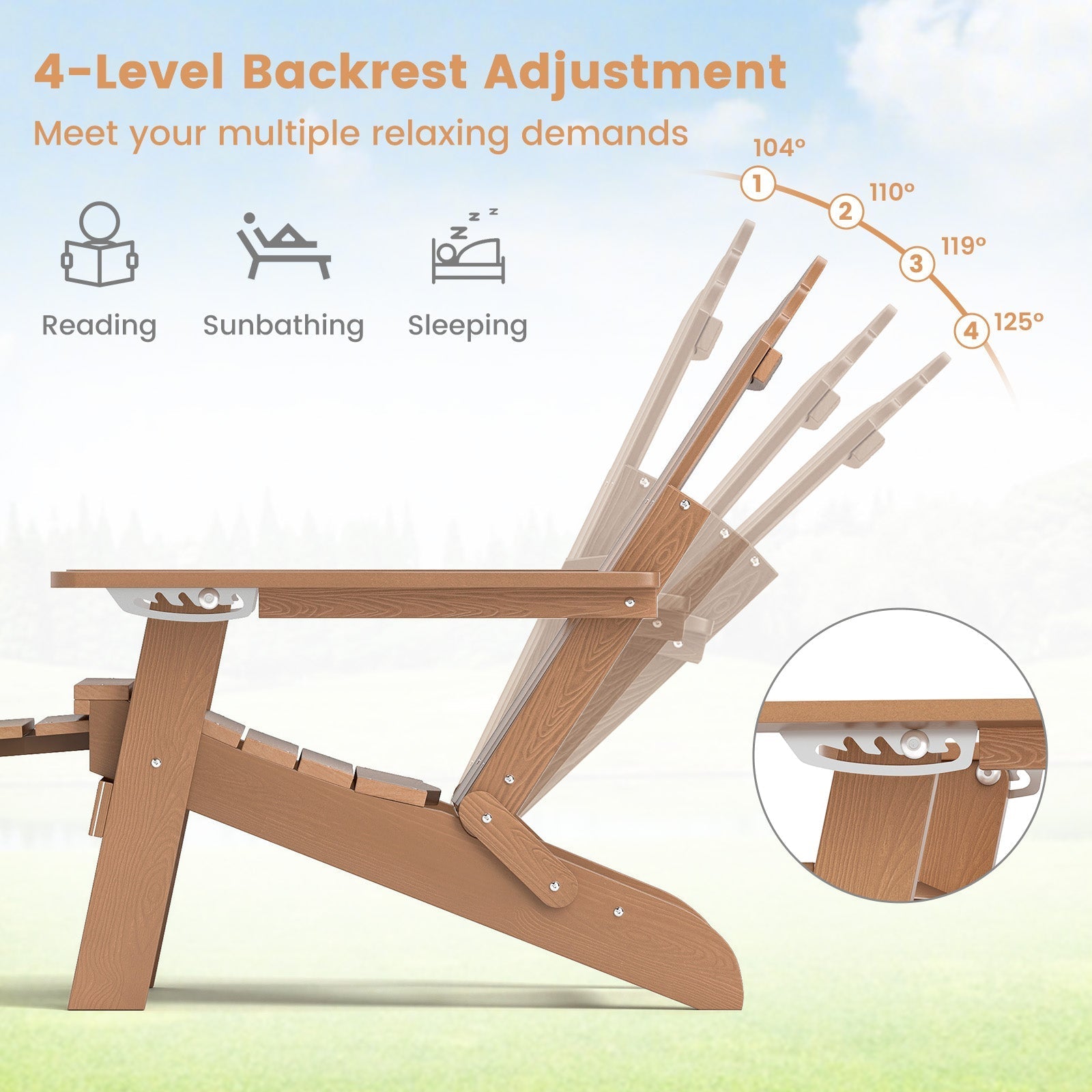 All-Weather HIPS Patio Adirondack Lounge Chair with Retractable Footrest