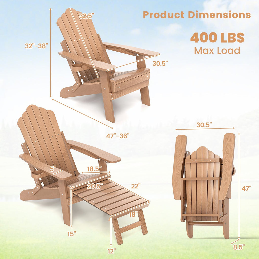 All-Weather HIPS Patio Adirondack Lounge Chair with Retractable Footrest